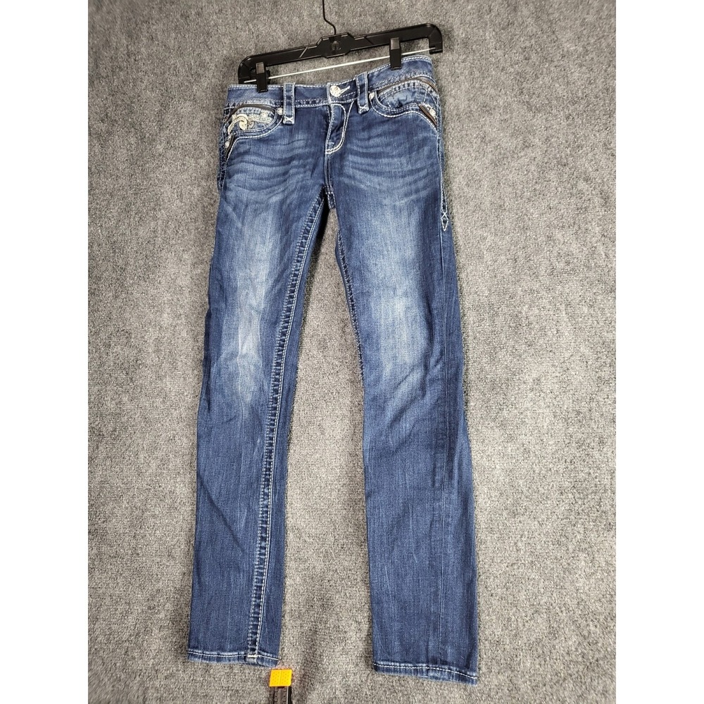 Rock Revival Tia Skinny Jeans Womens 26 Medium Wash Embellished Rhinestone‎ Flap